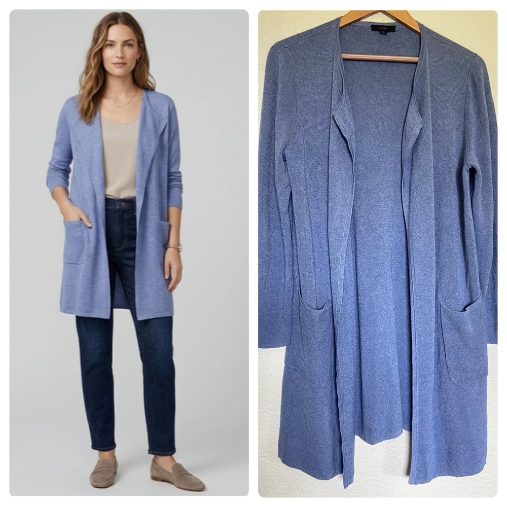 J.Crew Juliette in Periwinkle Linen Open Knit Collarless Sweater Blazer